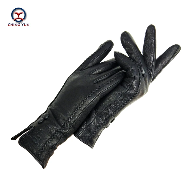 CHINGYUN New Women\'s gloves high quality Soft Thicken Genuine Leather Gloves Winter Autumn Ladies Fashion Brand Black Warm