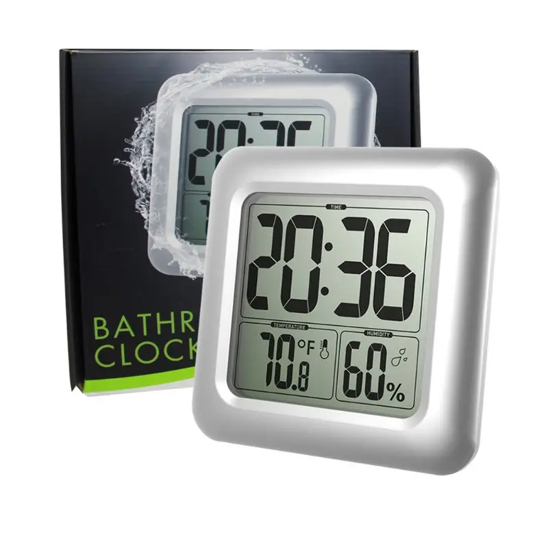 Waterproof Digital Bathroom Shower Wall Clock Thermometer Humidity Time Display