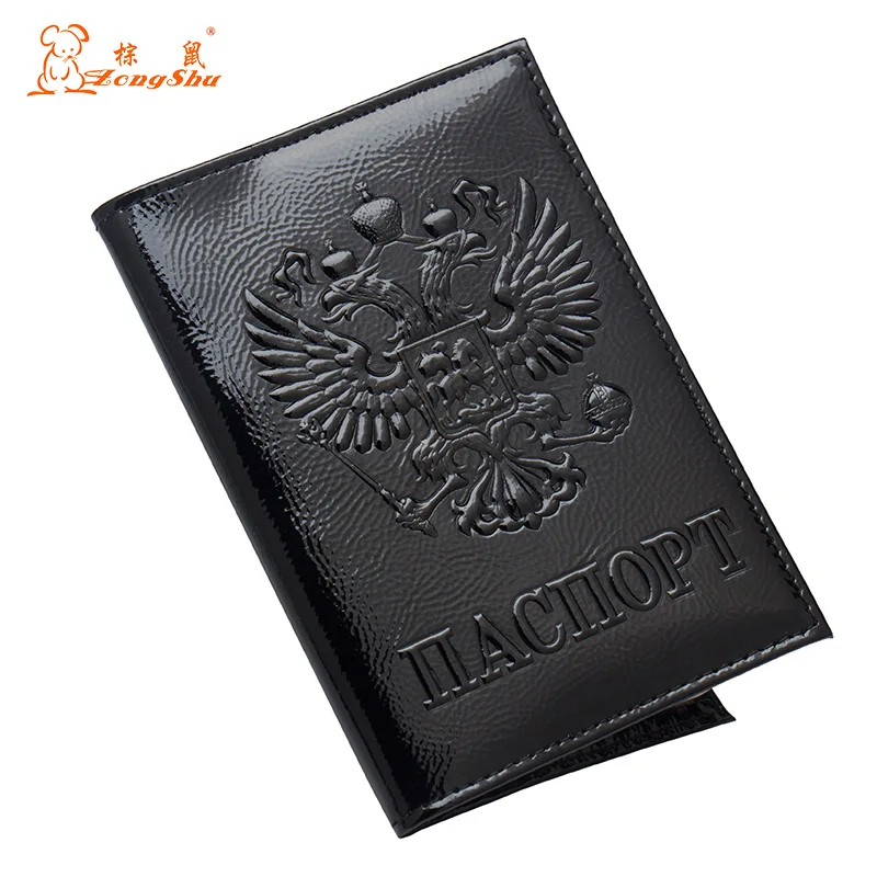 Russian Genuine Leather oil Double eagle embossing Travel Passport Holder Bag Passport Case Wallet License Credit Card Holder