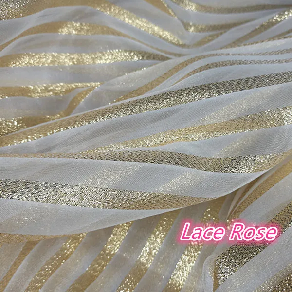 Gold Lace Fabric For Fashion Evening/Wedding Dress Organza Stripe Lace Diy Dance Clothing Sew On Accessories Fabric