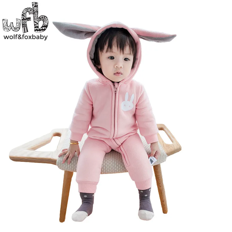 

Retail 0-2 years jumpsuits rompers Baby child children thickened for winter printed rabbit