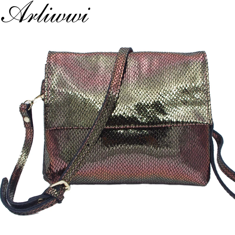 

GENUINE LEATHER Women Handbag Shiny Serpentine Coating Suede Cross Body Real Soft Cowhide Bags GY07