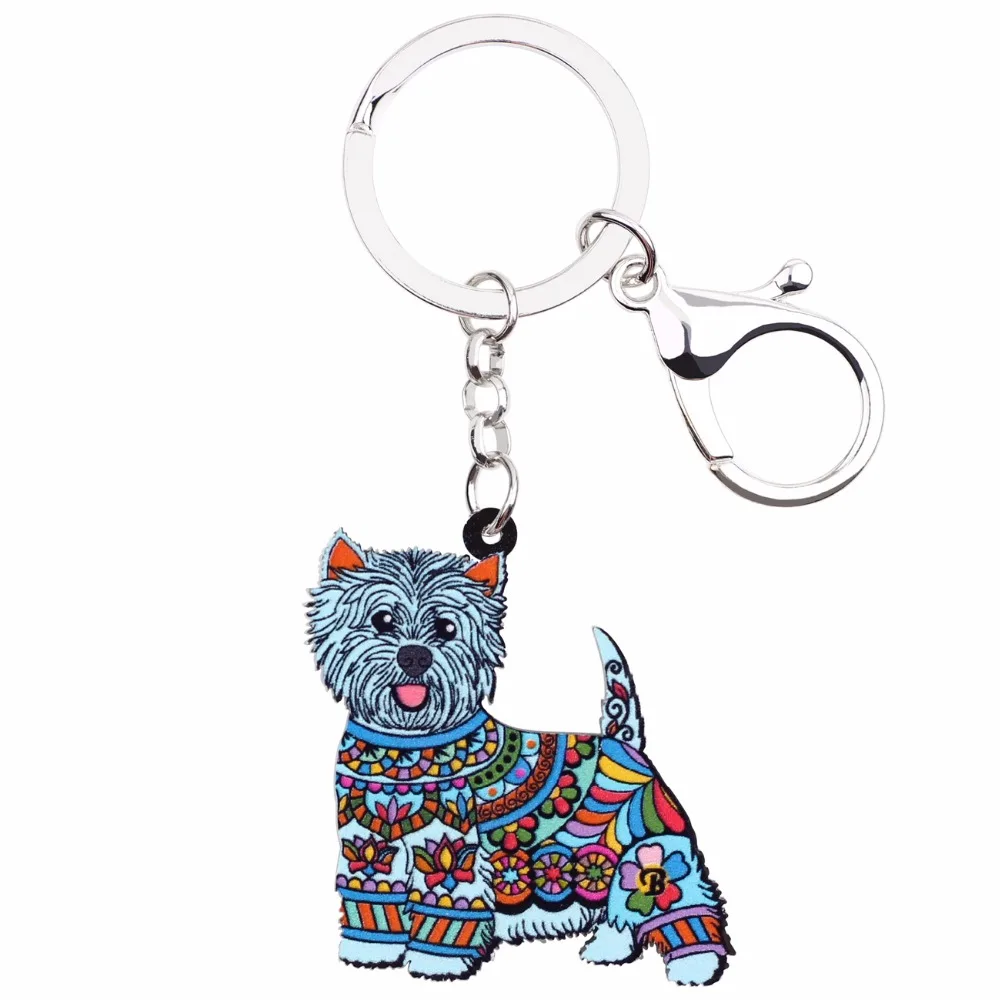 WEVENI Acrylic Anime Jewelry West Highland White Terrier Keyring For Women Girl Bag Car Key Handbag Wallet Charms Keychains GIFT