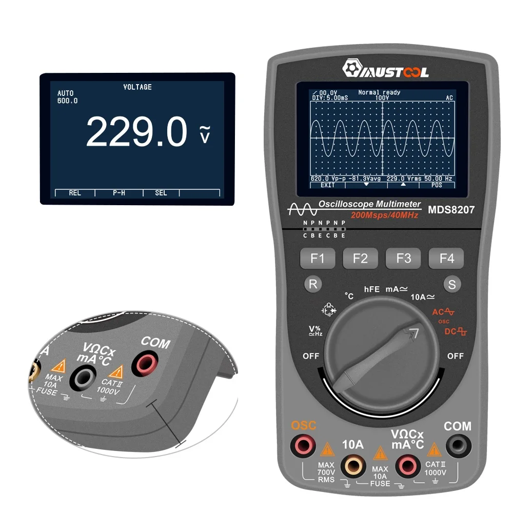 MUSTOOL PIÙ NUOVO MDS8207 2in1 Intelligente Oscilloscopio a memoria Digitale Multimetro Una Chiave di AUTO Oscilloscop Tester con Analogico Grap