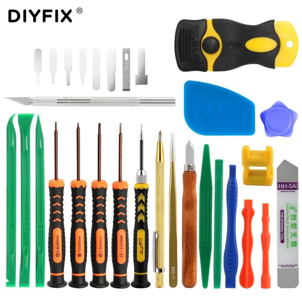 

DIYFIX 30 in 1 Phone Repair Tool Kit Screen Opening Pry Crowbar Tweezers Screwdriver Set for iPhone iPad Samsung Hand Tools Set