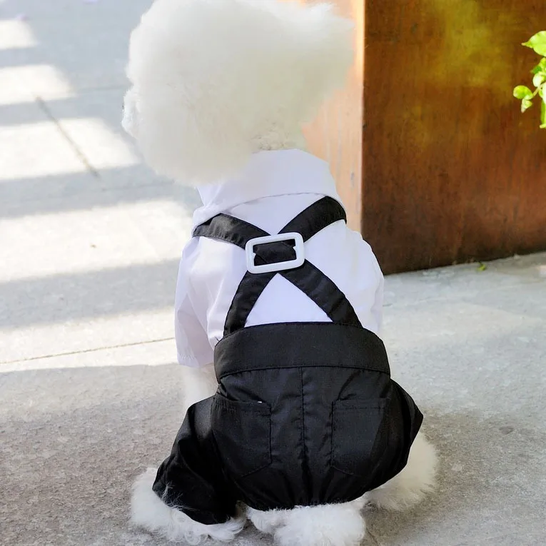 Pet Clothes Puppy Dog Jumpsuit Suit Bow Tie Tuxedo Shirt Stylish Formal Wedding Apparel - S M L XL XXL - White Black 20A