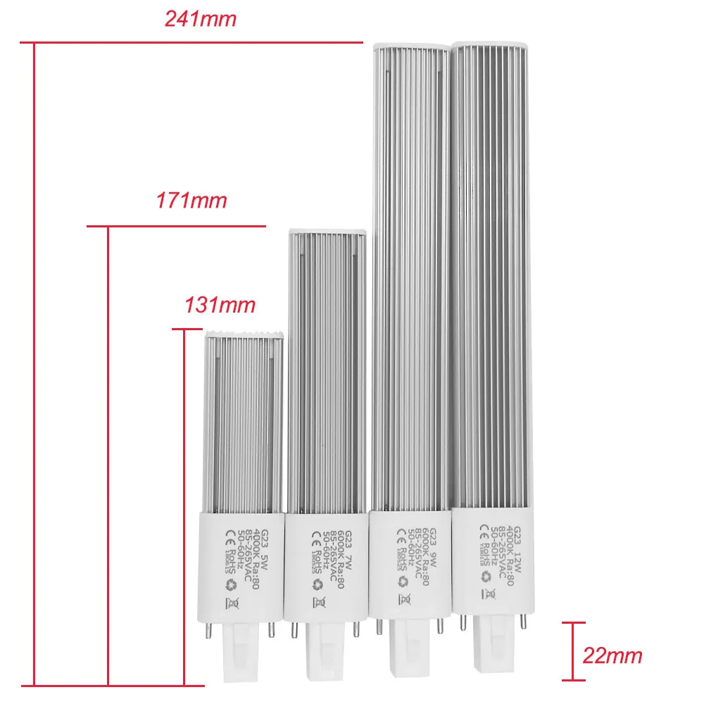 Free Drop Shipping G23 LED Desk Lamp Ultra-thin 5W 7W 12W 150lm/W Replace PL CFL Fluorescent Energy Saving Light