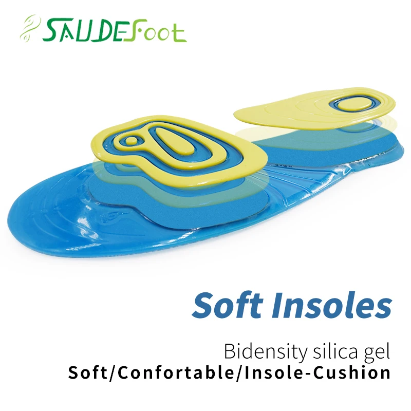 Silicon Gel Insoles Foot Care for Plantar Fasciitis Sneaker Shoes Running Sport Increase Memory Foam Shoes Gel Saudefoot Insoles