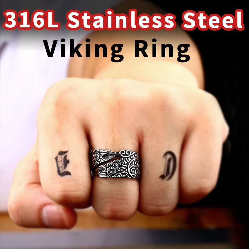 Beier 316L Stainless steel Gothic Odin\'s Raven head Huginn and Muninn for men Bird ring Viking Jewelry Amulet style Gift LR576