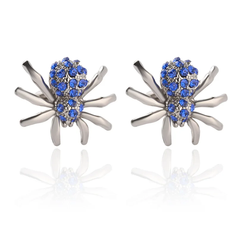 Newest Fashion Blue Crystal Spider Cufflinks For Men High Quality Male French Shirt Cuff Links For Men's Jewelry Gift