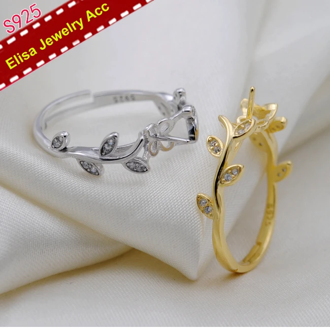 S925 Sterling Silver Leaf Design Pearl Rings Settings Women DIY Pearl Rings Components 3Pcs/Lot