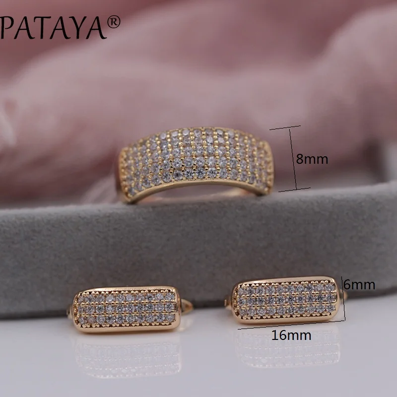 PATAYA New Arrivals Luxury Jewelry Set 585 Rose Gold Color Earrings Rings Sets Round White Natural Zirconia Jewelry For Women