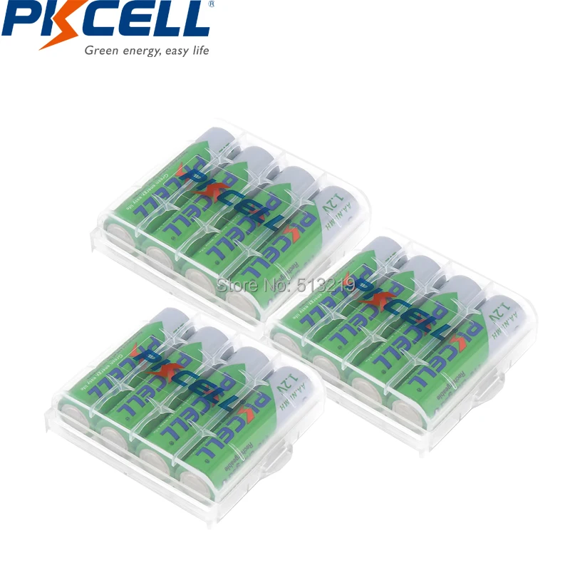 Pkcell-充電式バッテリー,2200mah,aa 1.2v,nimh,aa lsd,12個およびaa/aaaホルダー/ケース3個