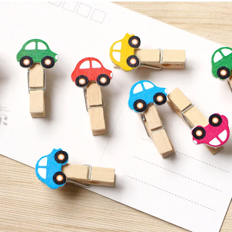 10pcs 35x7mm DIY Cartoon car Wood Clothes Pegs Clothespin Clips Office Party Decoration Accessories Photo Hanging Pegs