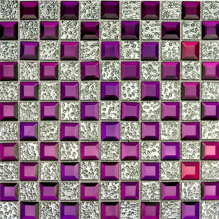 Purple 5 edges beveled Crystal Diamond Mirror Glass Mosaic Tiles for Boutique showroom Display cabinet DIY decorate wall Sticker