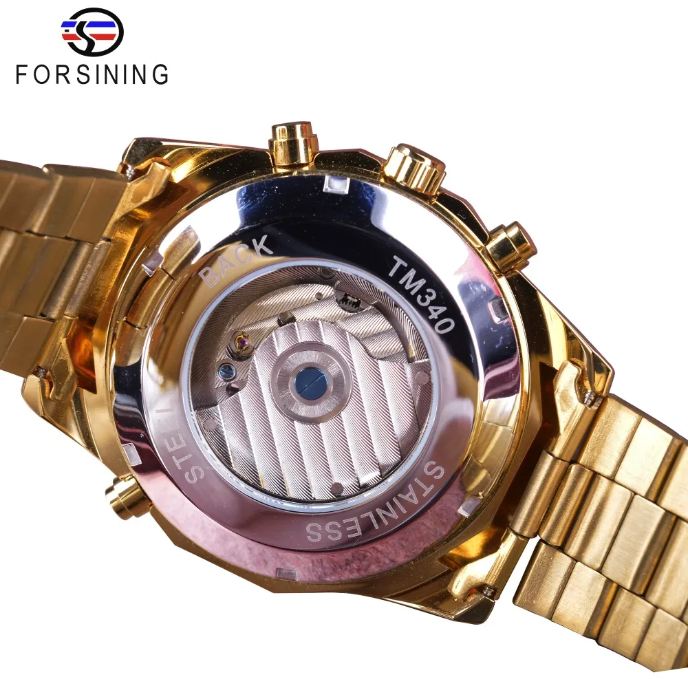 Forsining Golden Stainless Steel Mens Choose Calendar Display Tourbillion Design Business Watch Top Brand Luxury Automatic Watch