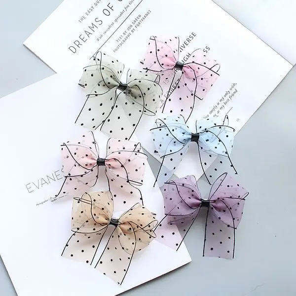 

Boutique 30pcs Fashion Cute Gauze Bow Hairpins Solid Polka Dot Bowknot Hair Clips Princess Headwear Hair Accessories