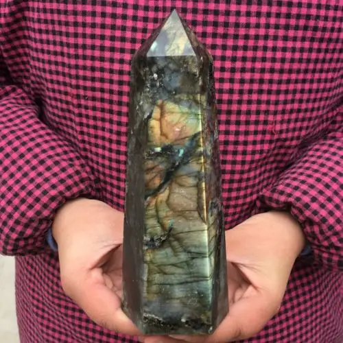 

2.4LB Natural Labradorite Obelisk Quartz Crystal Wand Point Healing