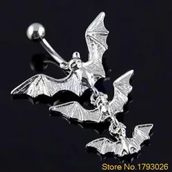 Creative Body Piercing Jewelry Gothic Dangle Bar Belly Flying Bats Navel Ring 4TKP
