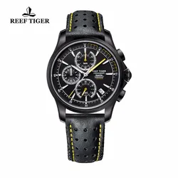 Reef Tiger/RT Mens Sport Quartz Watches with Chronograph and Date Black Steel Casual Stop Watch with Super Luminous RGA1663