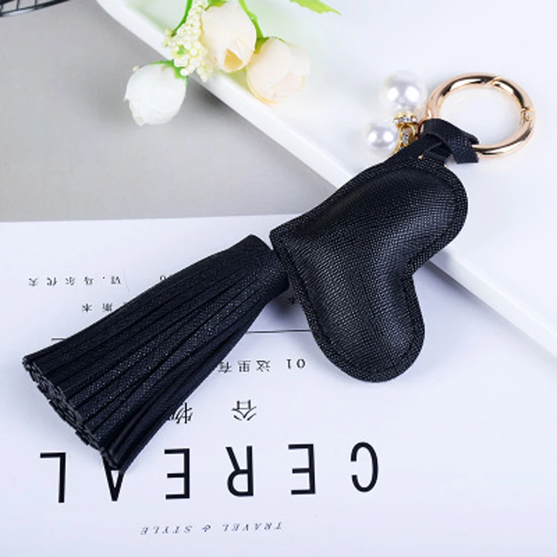 PU Leather Tassel With Love Car Keychain Fashion Jewelry Women Bags Pendant R281