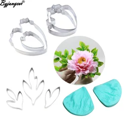 Peony Fondant Stainless Steel Cutter Peony Petal Leaf Silicone Veiner Fondant Baking Form Cake Decorating Tools CS156