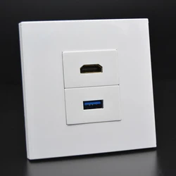 Compatible HDMI Wall Panel Pass Through USB3.0 Jack HDMI2.0 Female Faceplate HD Extension Outlet Socket Plug In White 86x86mm
