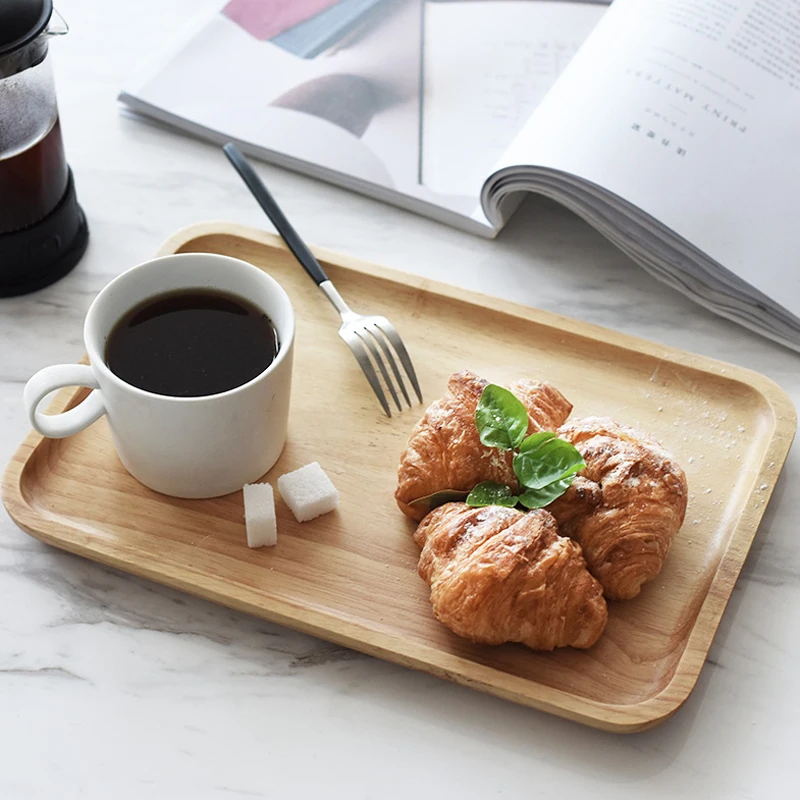 Wooden Plate Serving Tray Large Coffee Tea Tray Cake Dessert Serving Plate Dishes Wood Tray Kitchen Wooden Utensils Tableware