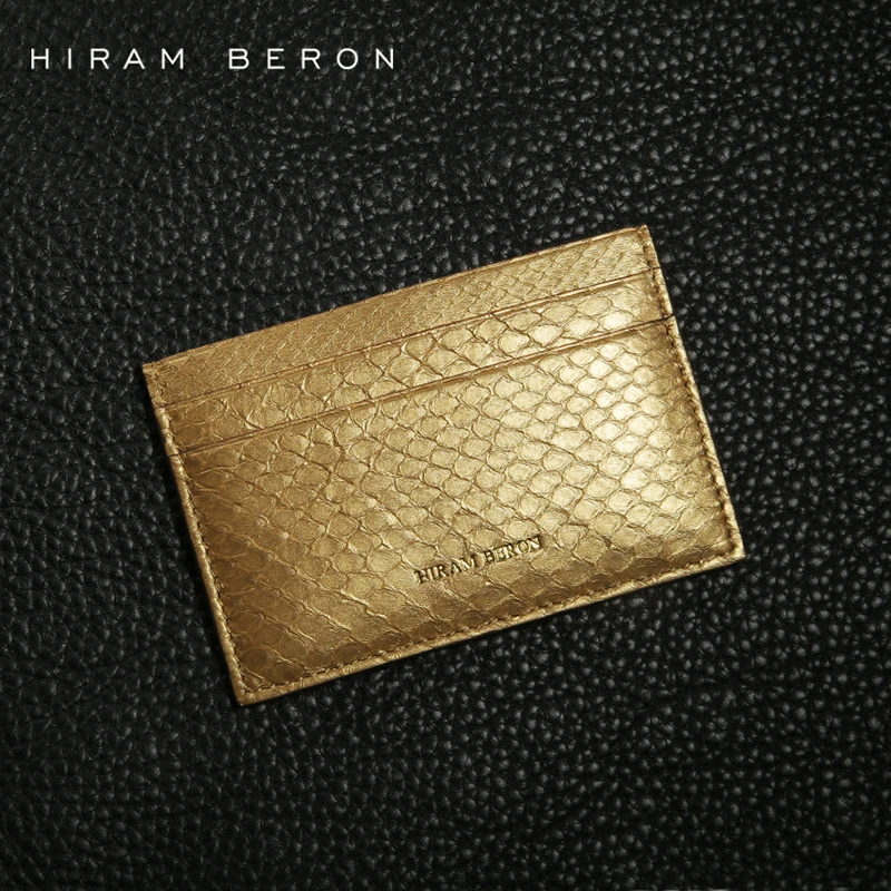 Hiram Beron Card Holder Snake Skin Golden Wallet Mini Card Travel Genuine Wallet Leather Card Case Dropship