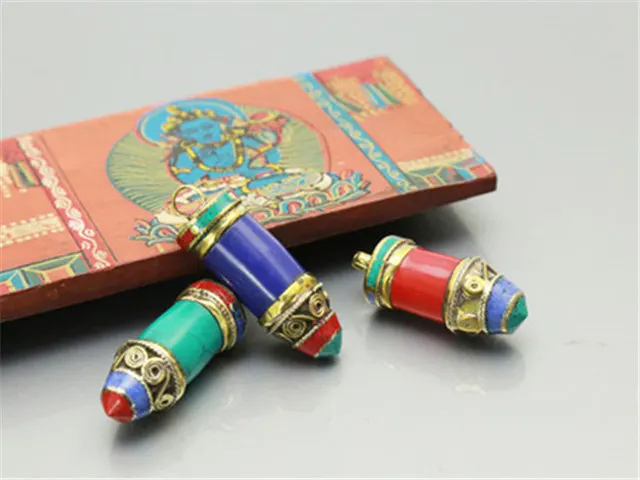 TBP298 Tibetan Amulet Nepal Hand Bullet Pendants Multi Colors