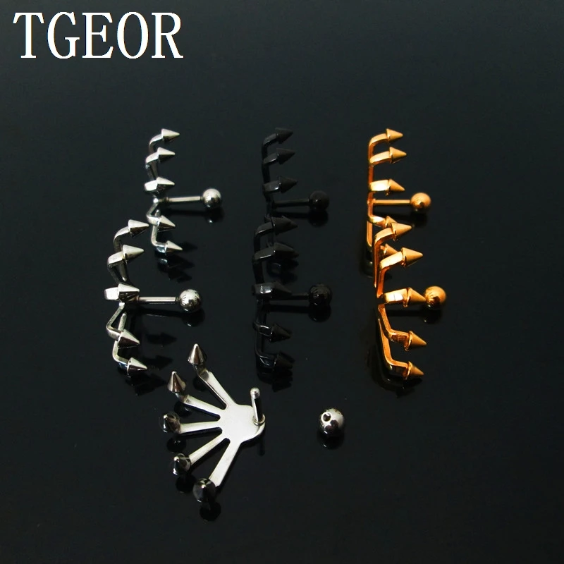 NEW ARRIVAL illusion cheaters 1 pair 1.2*6*4/(15*24)mm Stainless Steel Raker spike cone piercing ear tragus earring