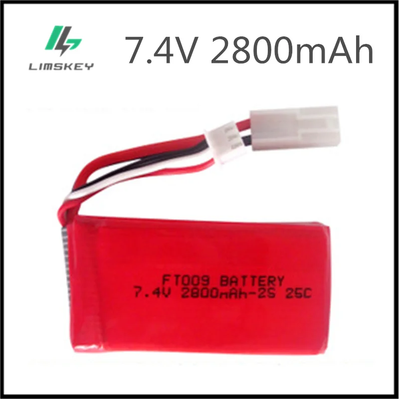 2pcs/packaging rc lipo Battery 7.4V 2800mAh 25C FT009 for RC Yacht RC Airplane RC Car Rechargeable with SM-JST-EL 2P-T Plug