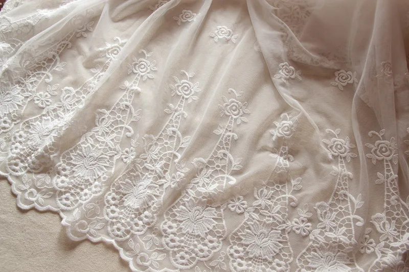 125cm*90cm European Style Soft Fabric Embroidered Lacework White Fabric Skirt Lace Fabric 2side Embroidered Z241