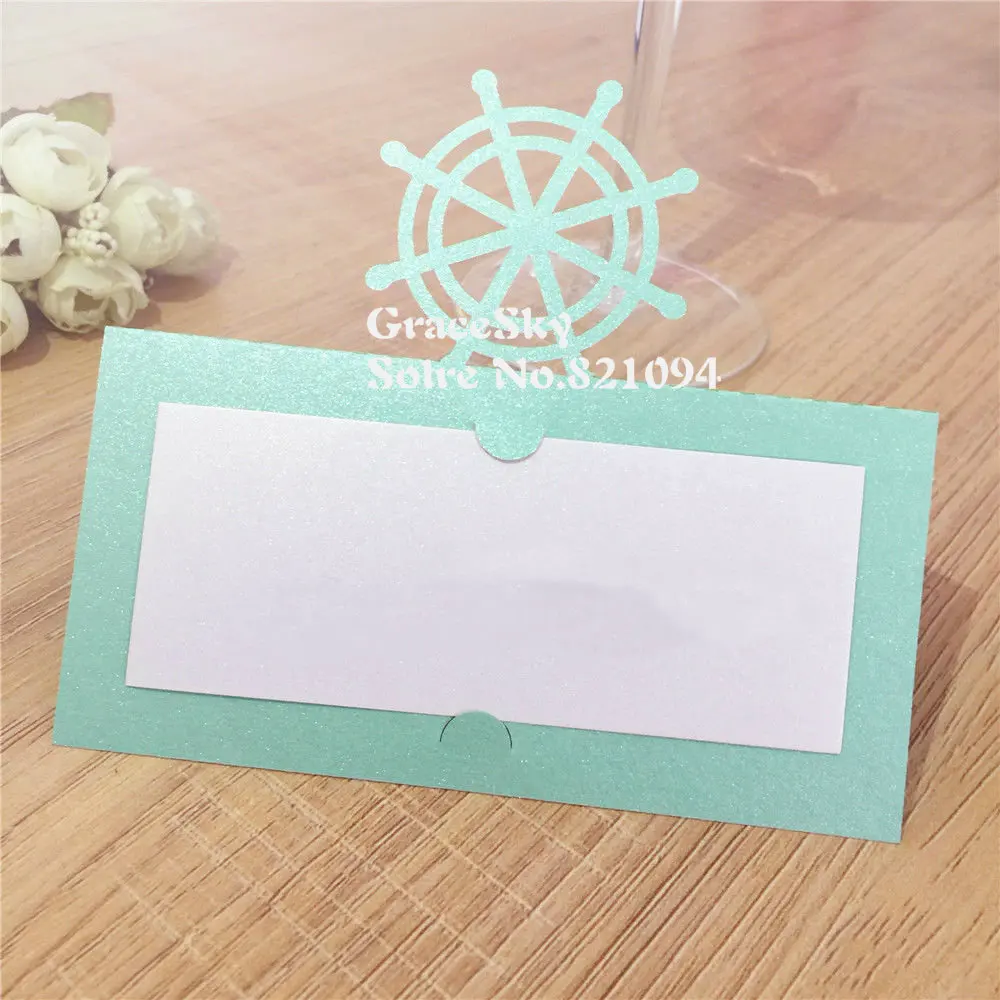 50pcs laser cut Ship Wheel Name Place Seat Paper Wedding Invitation Table Cards for Party Table Decoration Marriage favors