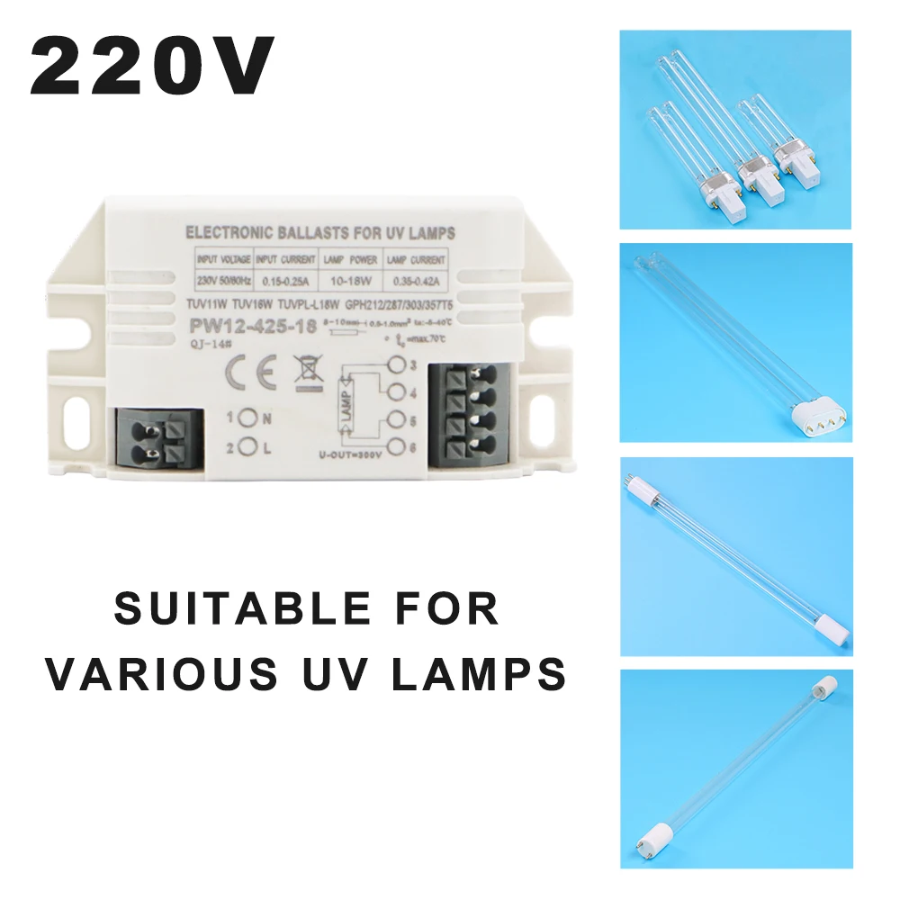 220V 4-18W Universal Electronic Ballasts For 2G7 G23 UV Lamp Tube G10q Ultraviolet Germicidal Lamp G5 UVC Sterilizing Lights