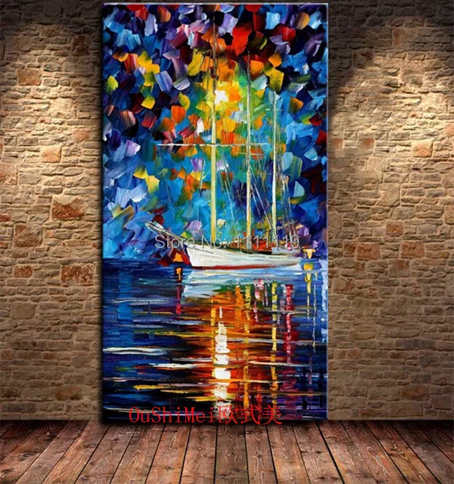 Hand Painted Modern Knife Pictures On Canvas Landscape Oil Painting For Room Decor Wall Painting Boat Seascape Hang Craft