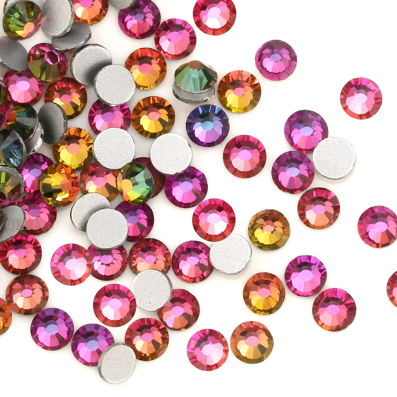 SS4-SS30 Rainbow (1.5-6.5mm) Flat Back Nail Art decorations Stone Non HotFix Glue on Rhinestones for garment jewelry