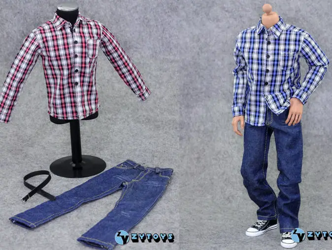 1/6 scale figure doll clothes accessories male shirt + jeans for 12