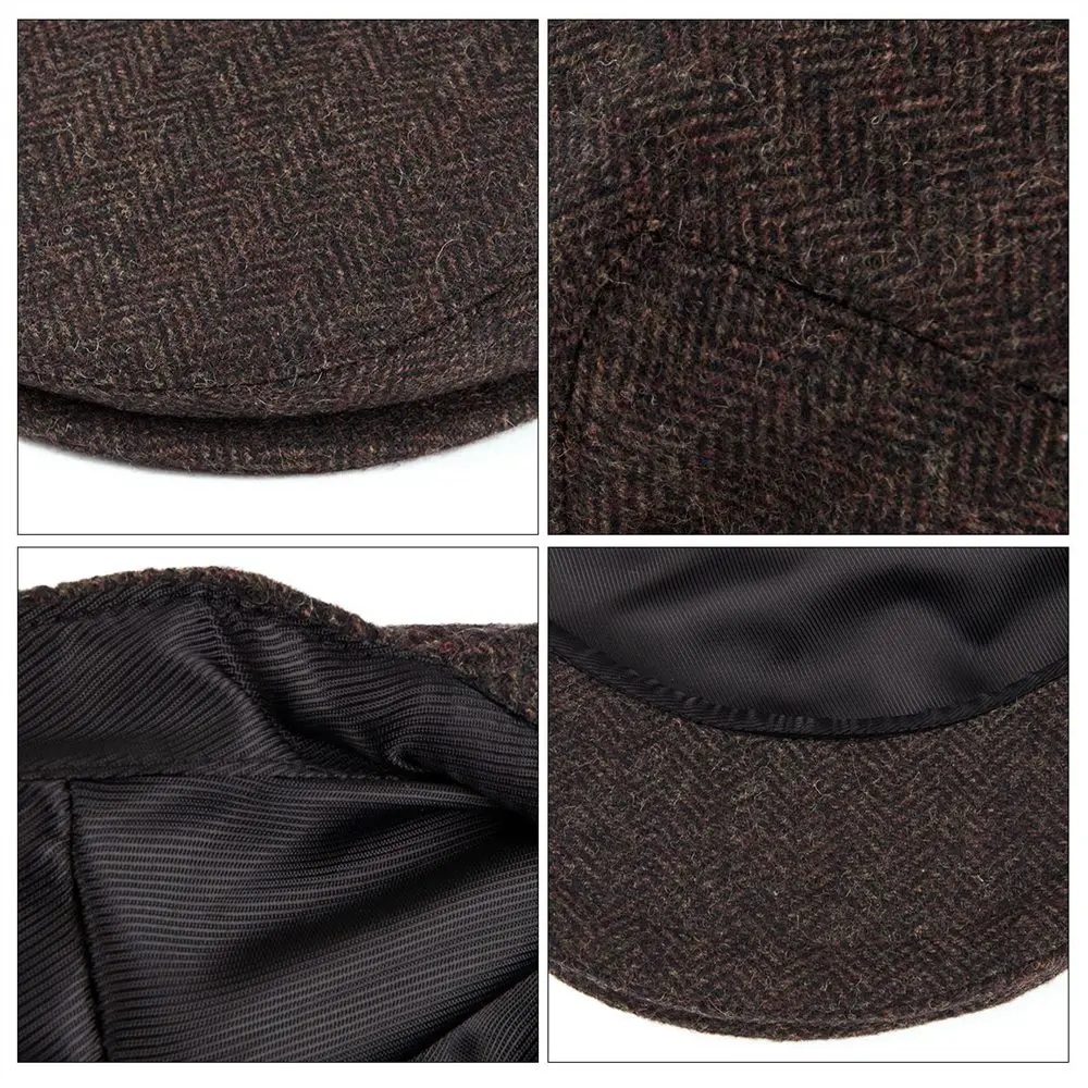 VOBOOM Wool Tweed Herringbone Flat Cap Newsboy Caps Boina Men Women Beret Classic Cabbie Driver Hat Golf Hunting Ivy Hats 200