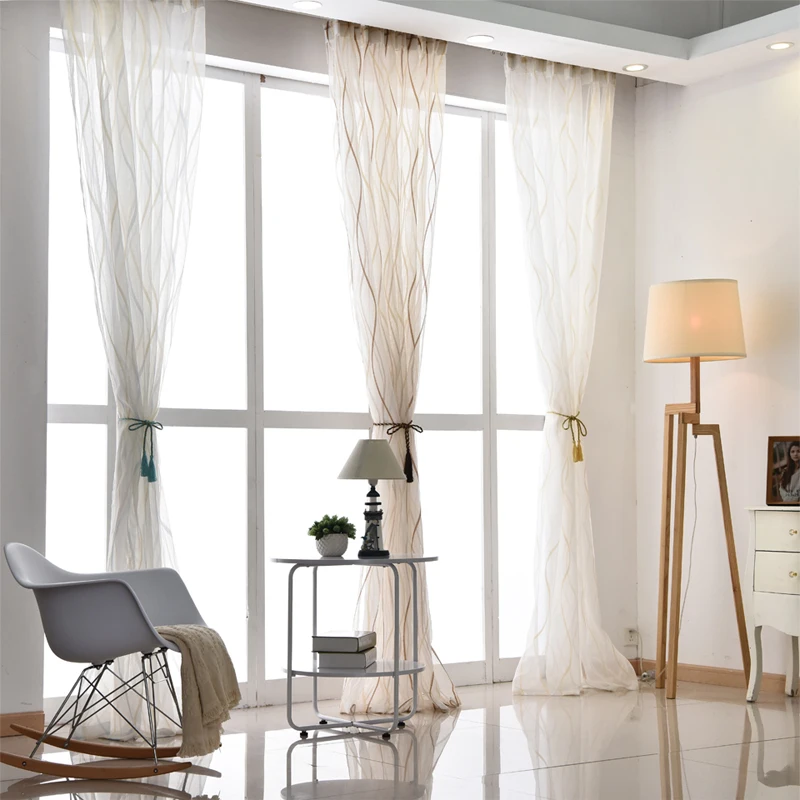 Simple Stripe Window Curtains for Living Room Kids Bedroom European Style Custom Size Veil Sheer Voile Tulle Curtains