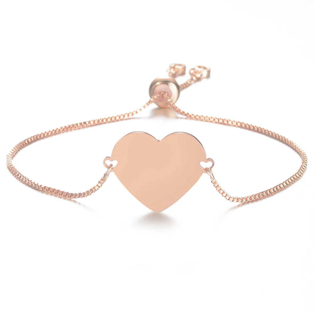 Pulsera personalizada con grabado láser para mujer, brazalete ajustable de acero inoxidable con foto, nombre, fecha, corazón, etiqueta de