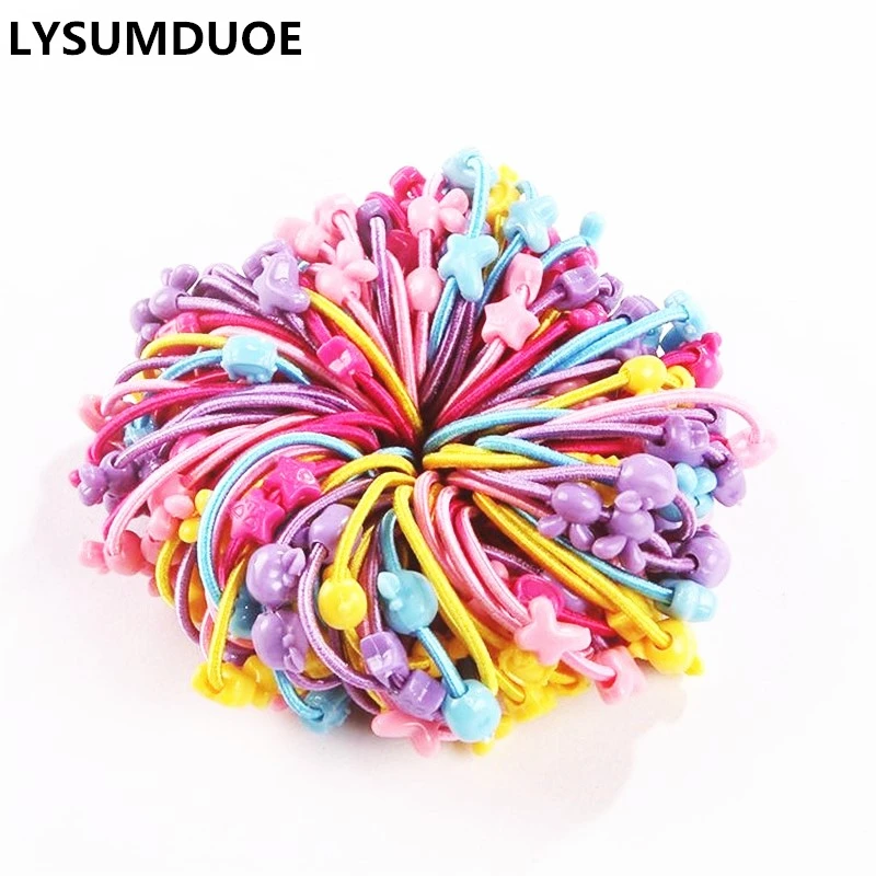 Bandes de cheveux élastiques pour filles, accessoires pour cheveux, mignon, Scrunchy lapin, cerceau fleur, bandes de cheveux pour enfants, 100 pièces/lot