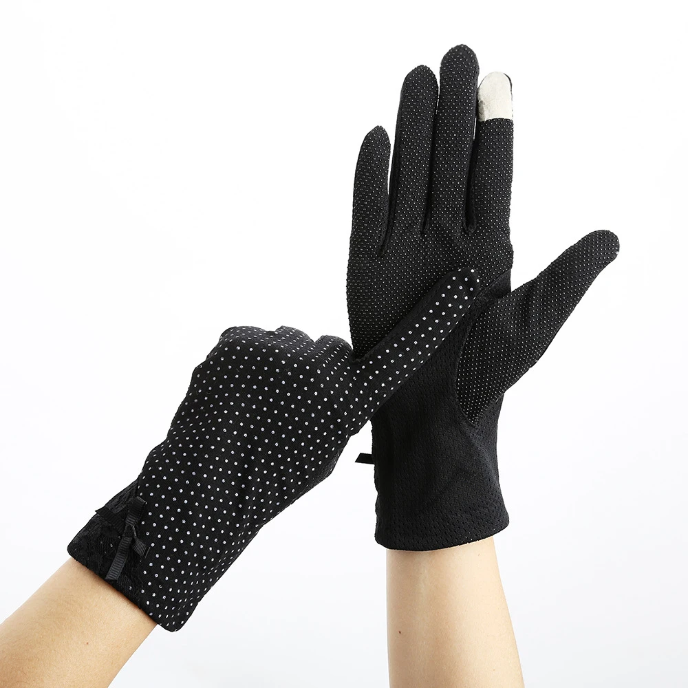 KLV-Guantes de encaje antideslizantes para mujer, protector solar para verano y primavera, elásticos para pantalla táctil, resistentes a los rayos