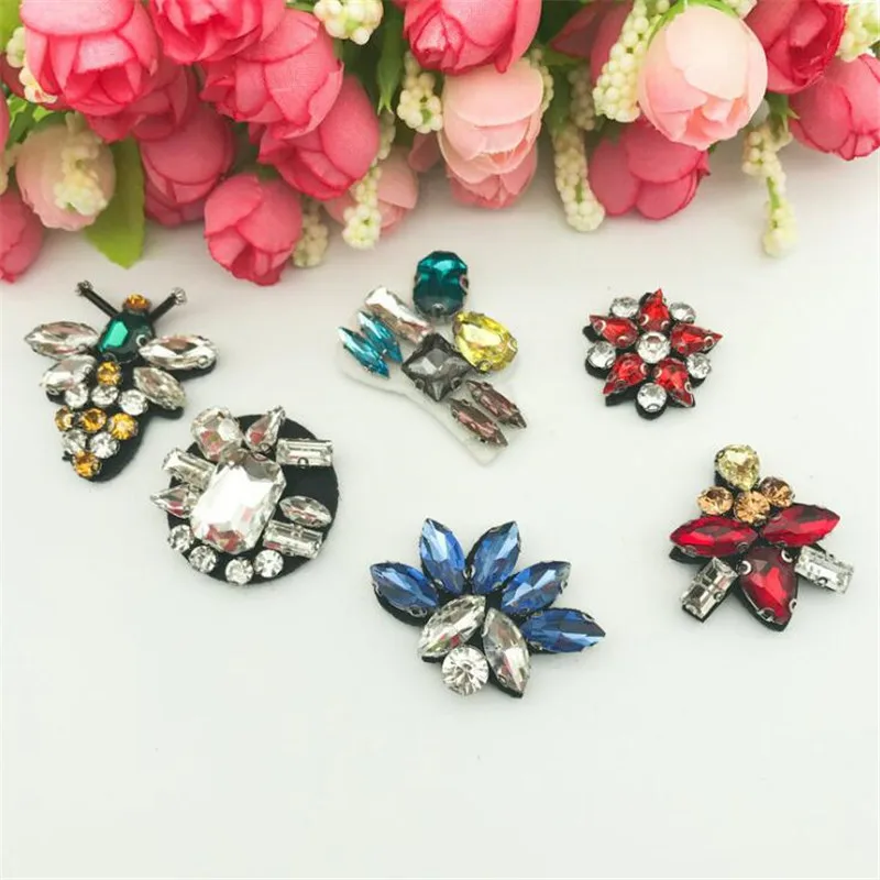 1PCS Rhinestones applique beads flower patches for clothing sewing beading applique clothes shoes bags decoration parches