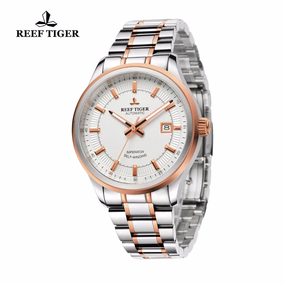 Reef Tiger/RT Watches Steel/Rose Gold Two Tone Business Dress Watch For Men Miyota 9015 Super Luminous Automatic Watches RGA8015