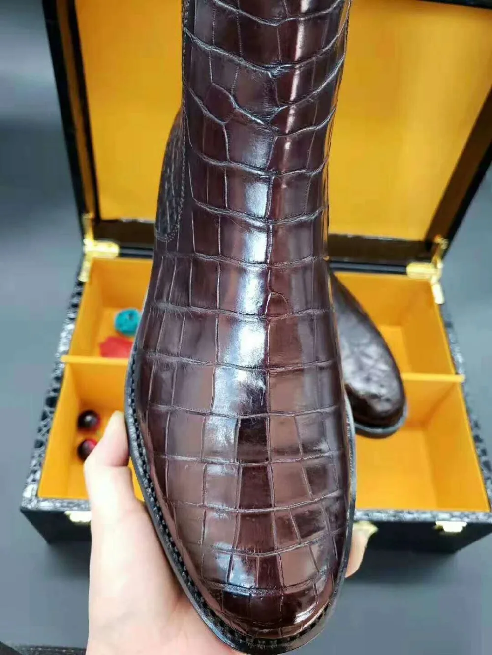 Newly top quality 100% real genuine crocodile skin men fashion shoe with genuine cowhide skin lining leisure men shoe zippers