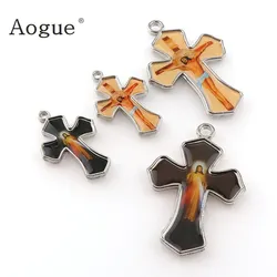 Double Enamel Divine Mercy Love Jesus Religion Motivational Crucifix Pendants and Black Rope Wire Cross Pendants Necklace 45cm