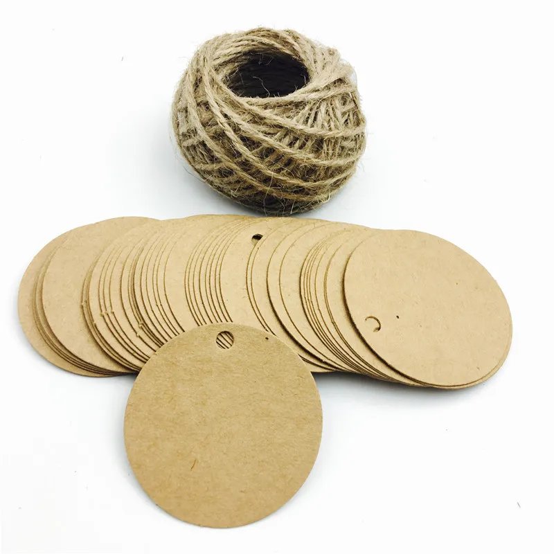 100pcs/lot White Black Brown Kraft Paper Tags Round Luggage Note Wedding Cards Blank Craft Paper Gift Tags 5*5cm