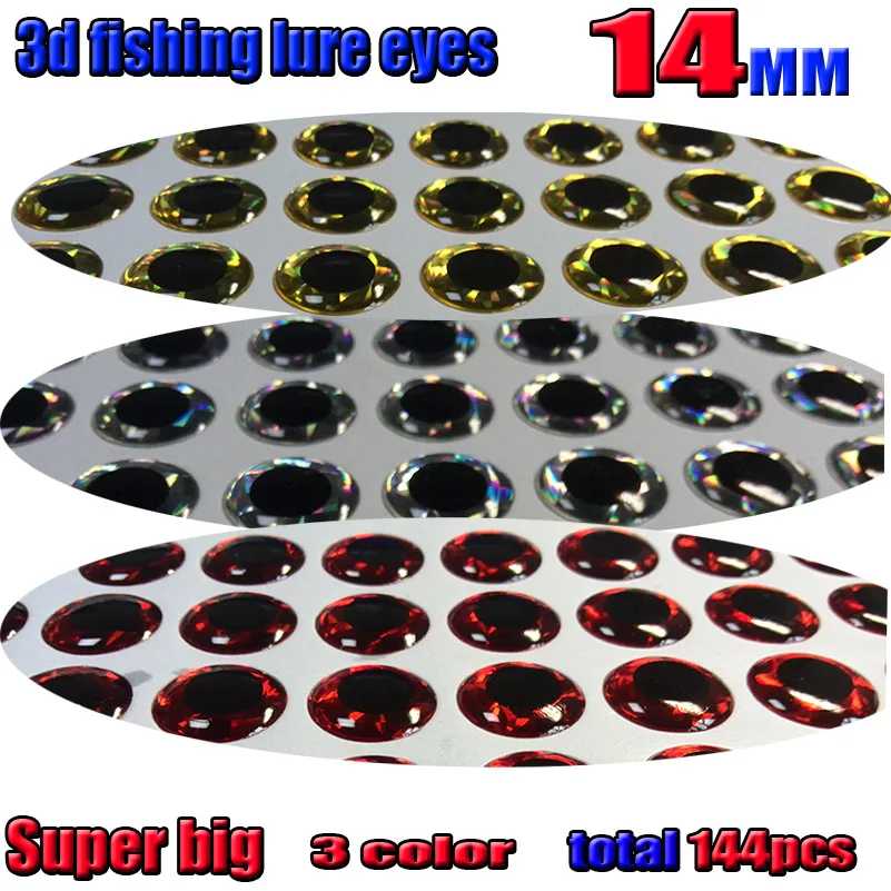 Super big eyes ! 2016 HOT 3d fish eyes 14MM  silver 48pcs+ red 48pcs+gold 48pcs  in total 144pcs/lot