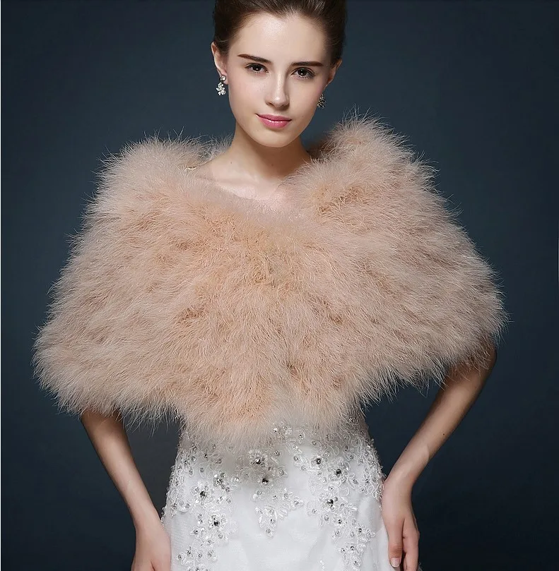 JaneVini Ostrich Feather Braut Schals Pelz Schulter Wrap Khaki Weiß Winter Faux Pelz Hochzeit Cape Kleid Abend Etole Fourrure